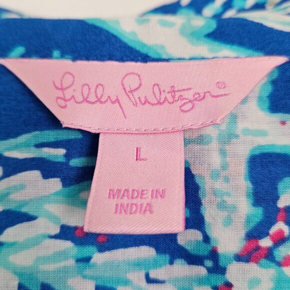 Lilly Pulitzer Captiva Tunic Brewster Blue Good Reef Starfish Tunic Top L 54519 - Picture 7 of 12
